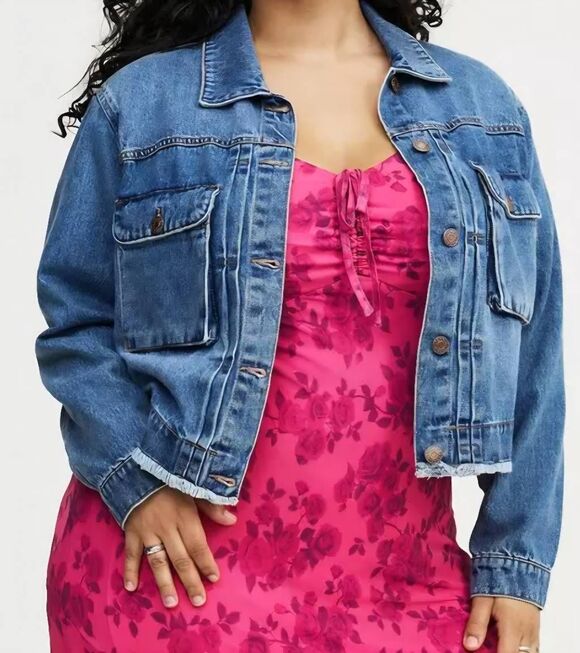 torrid Jackets & Blazers - NWT Torrid Jacket Women's 3X Blue Rigid Denim Pleated Vintage Trucker Jean